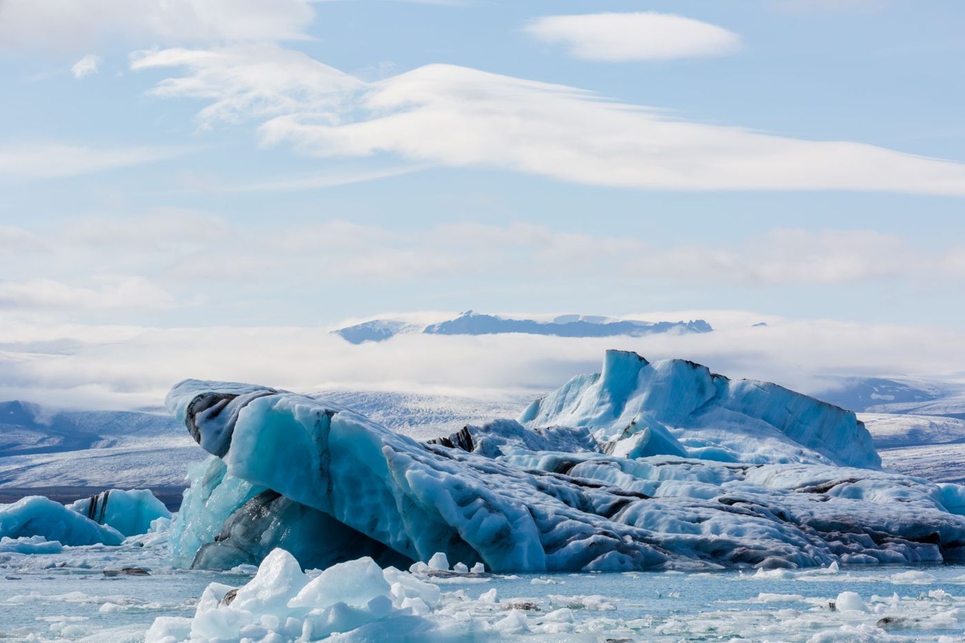 Icebergs floating in Jokulsarlon glacier lagoon