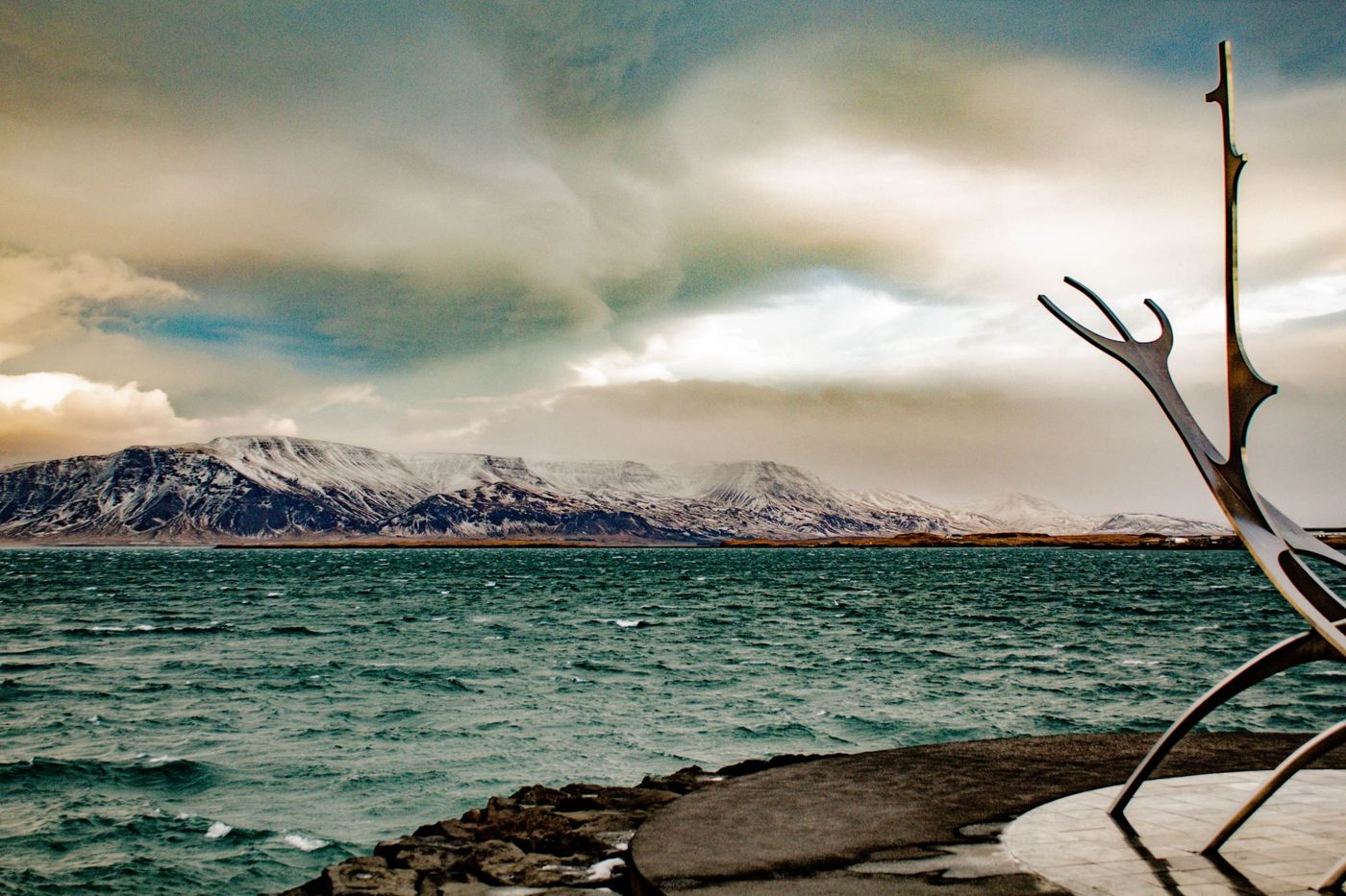 Reykjavik coastline in early spring light